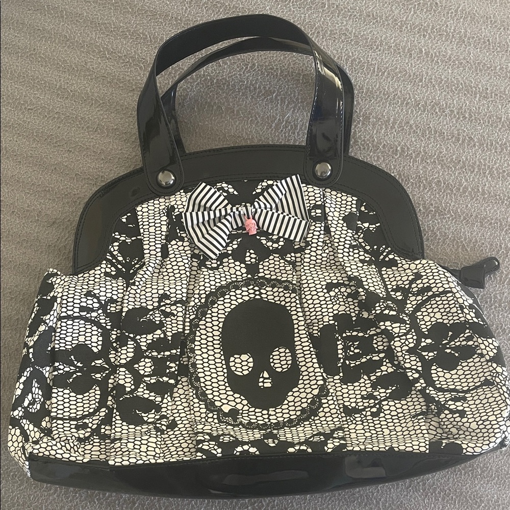 Iron Fist Black and White Skull Lace Shoulder Bag